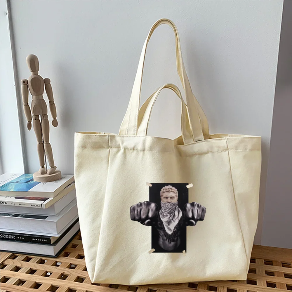 Shopping Bags Summer New Sculpture Series Print Korean Style Shoulder Canvas Bags Large Capacity Wild Tote Bag Cute Fun Handbags