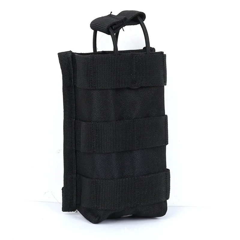 Tactical MOLLE Single Mag Pouch Open Top 5.56 AR15 M4 Magazine Holder with Bungee Retention Drain Hole for Airsoft Hunting Vest