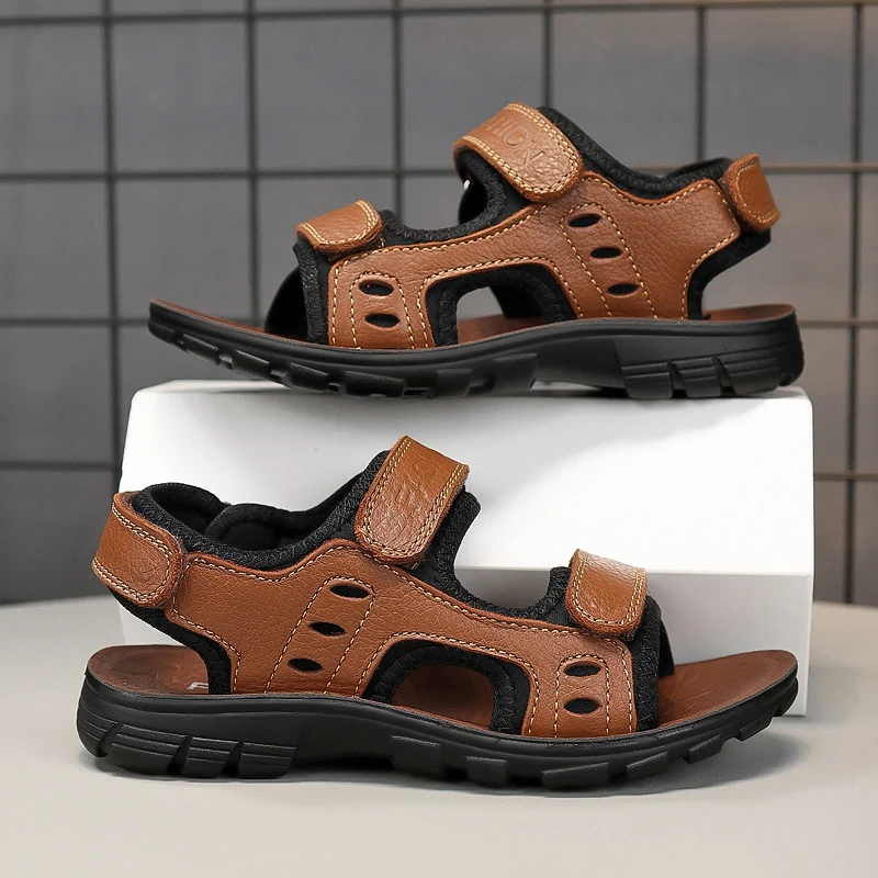 

PU Leather Boys Sandals Children Barefoot Shoes Outdoor Rubber Sole Anti-slip Kids Sports Sneaker Open Toes Sandals for Boy