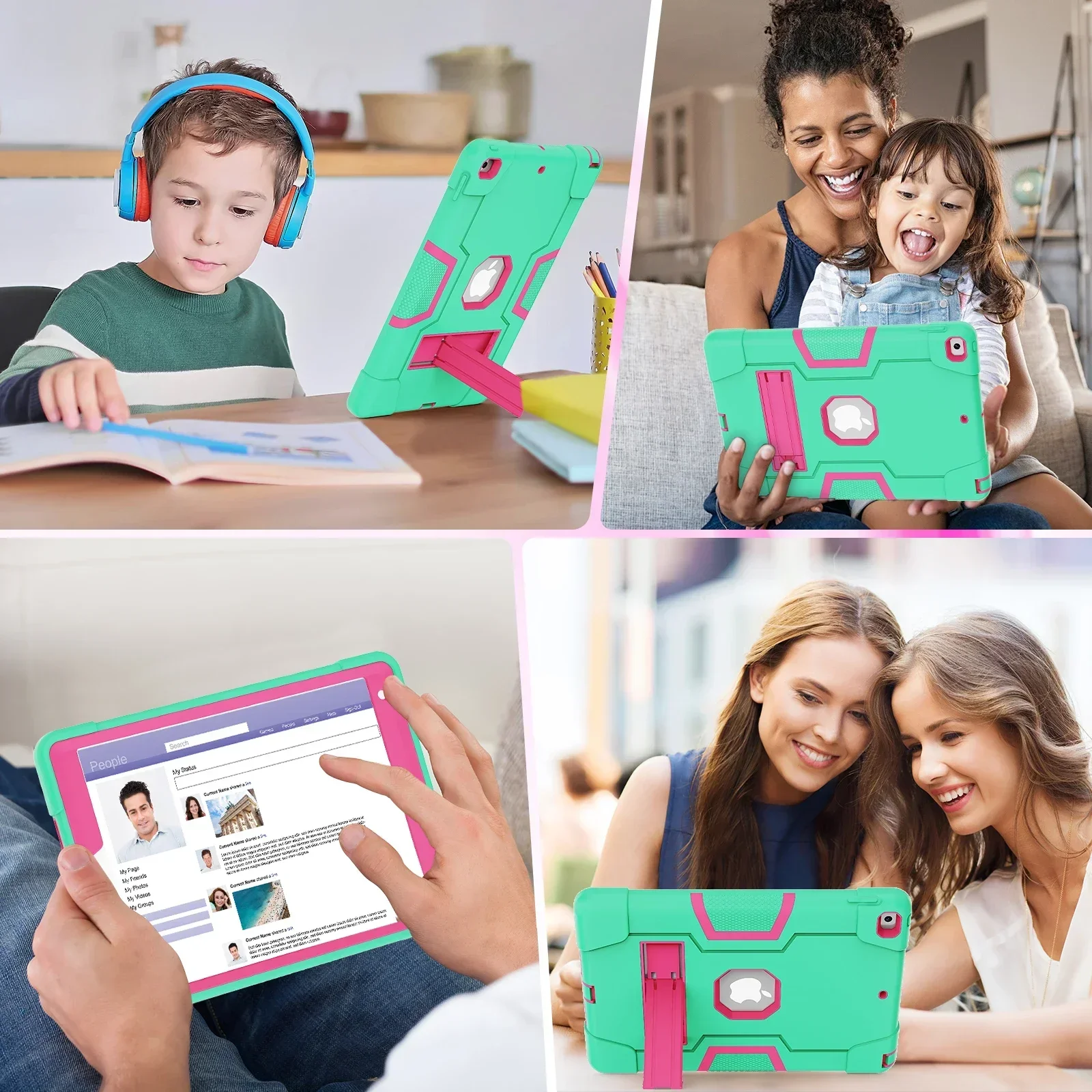 Case for iPad Kids 7th8th 9th 10th Gen A16 11th 12th-Multi-Angle Kickstand Shockproof Cover Pink Blue for iPad 10.2 10.9 11 Inch