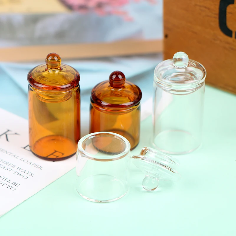 1:12 Dollhouse Mini Glass Candy Jar Coffee Bean Storage Bottle Kitchen Decor Toy
