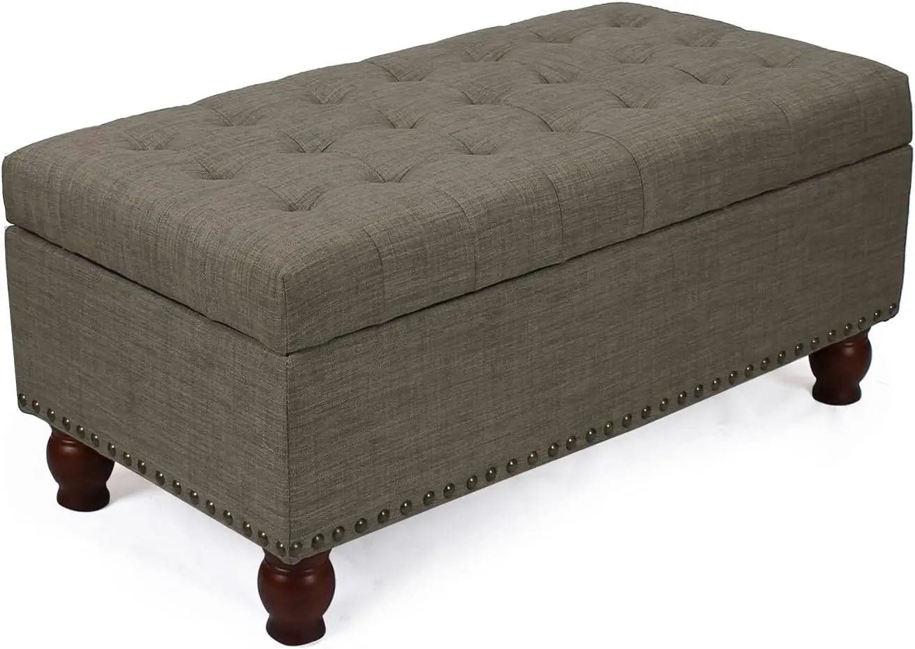 Rectangular Fabric Bench Tufted Lift Top Footrest, 40 Inches, Large Storage Ottoman, Sturdy Design, Dark Brown