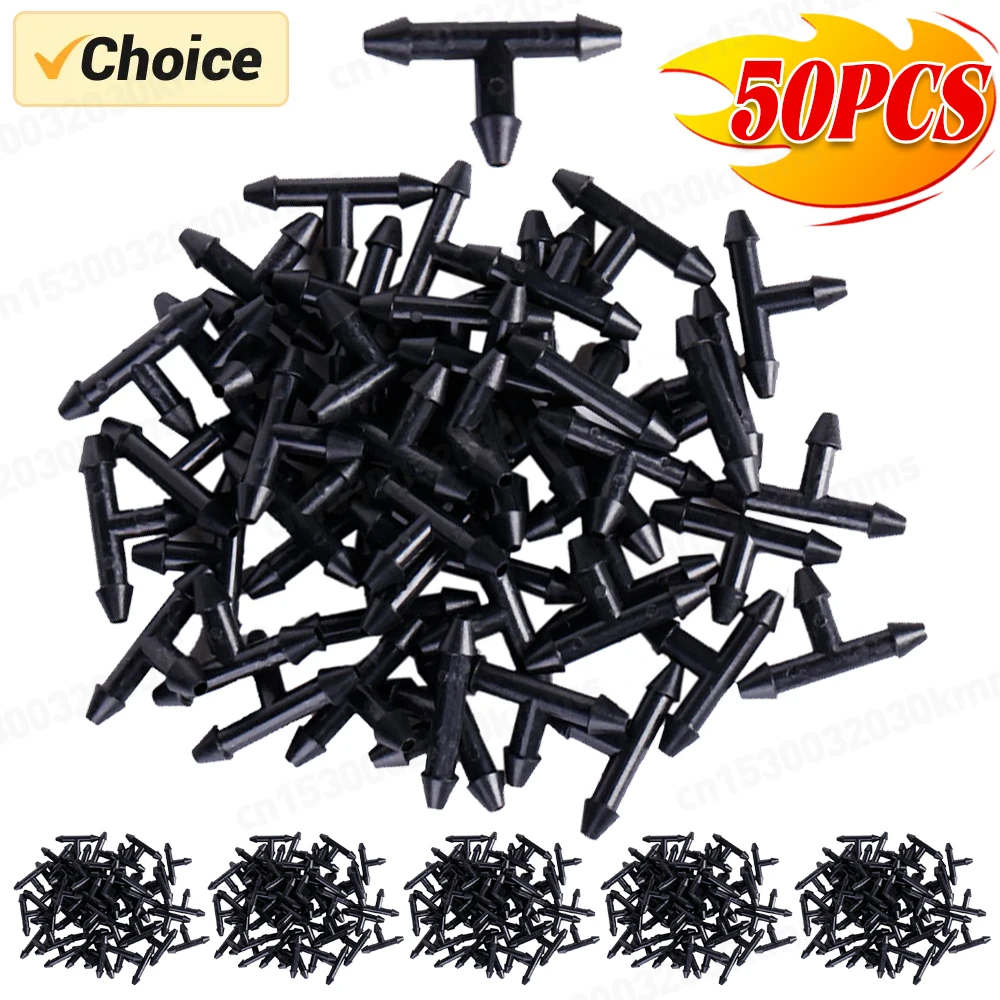 50pcs 3/5 Micro Connector Joint Tee Drip Irrigation Dripper Watering Garden Tools for 4mm/7mm Pipe Hose Greenhouse