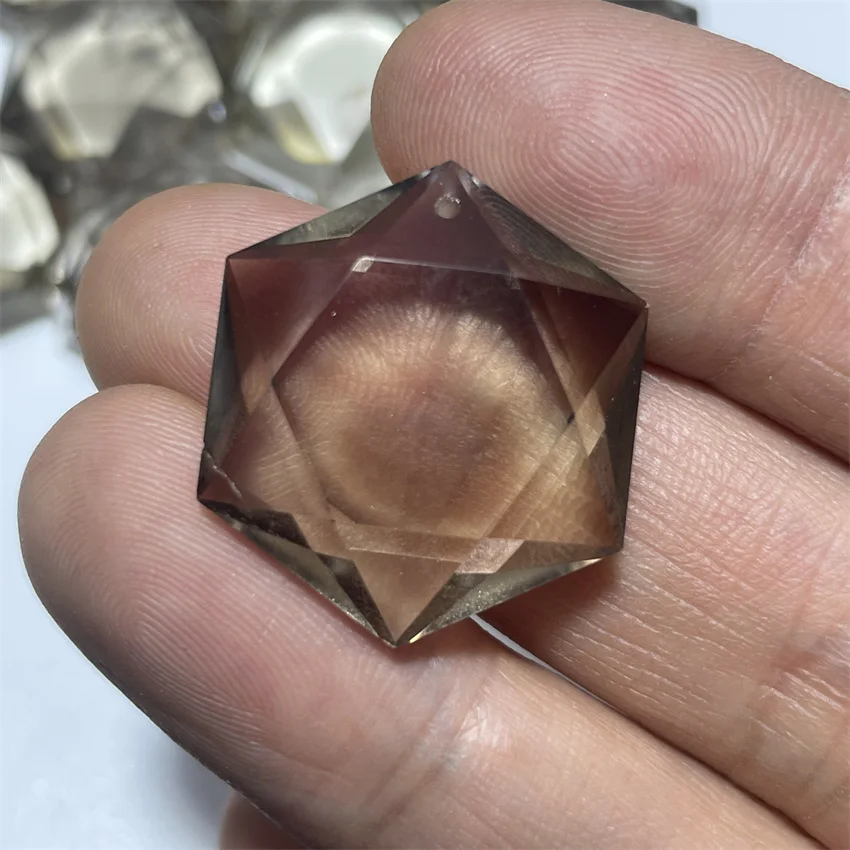 12pcs Defective product sales: Smoky quartz hexagram pendant necklace raw stone, cracked ice mine pit crystal pendant