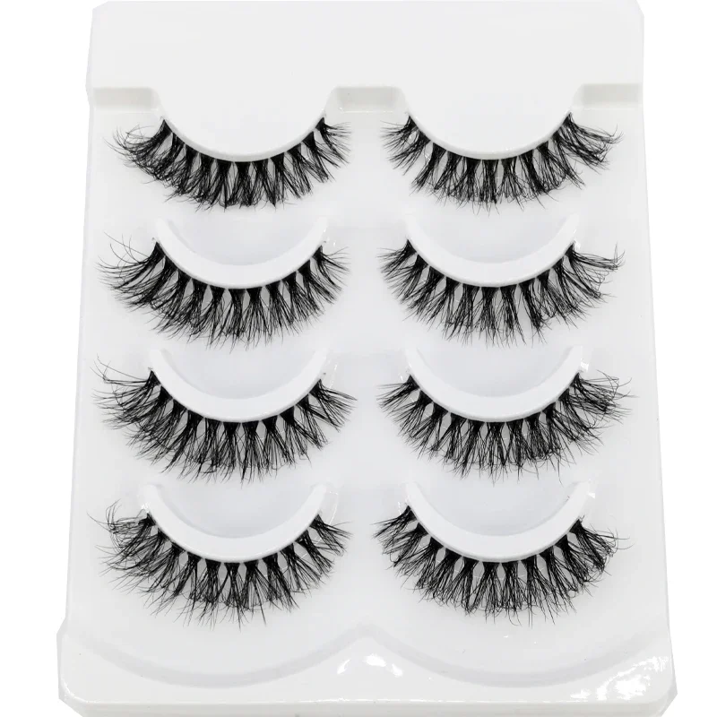 HBZGTLAD 4 ペアミンクまつげナチュラルロング目に見えない薄いバンド偽まつげ透明テリアソフトまつげエクステンション美容