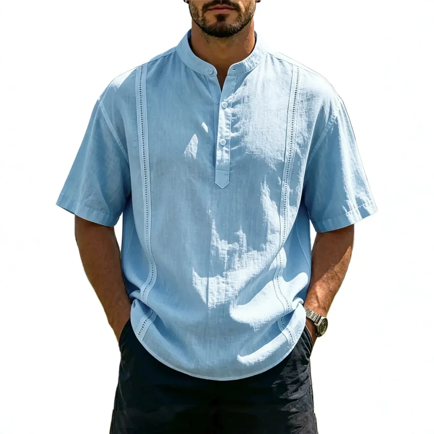 Men's Clothing 2026 Men's Summer New Solid Color Short-sleeved Versatile Casual Cotton and Linen Shirts for Men
