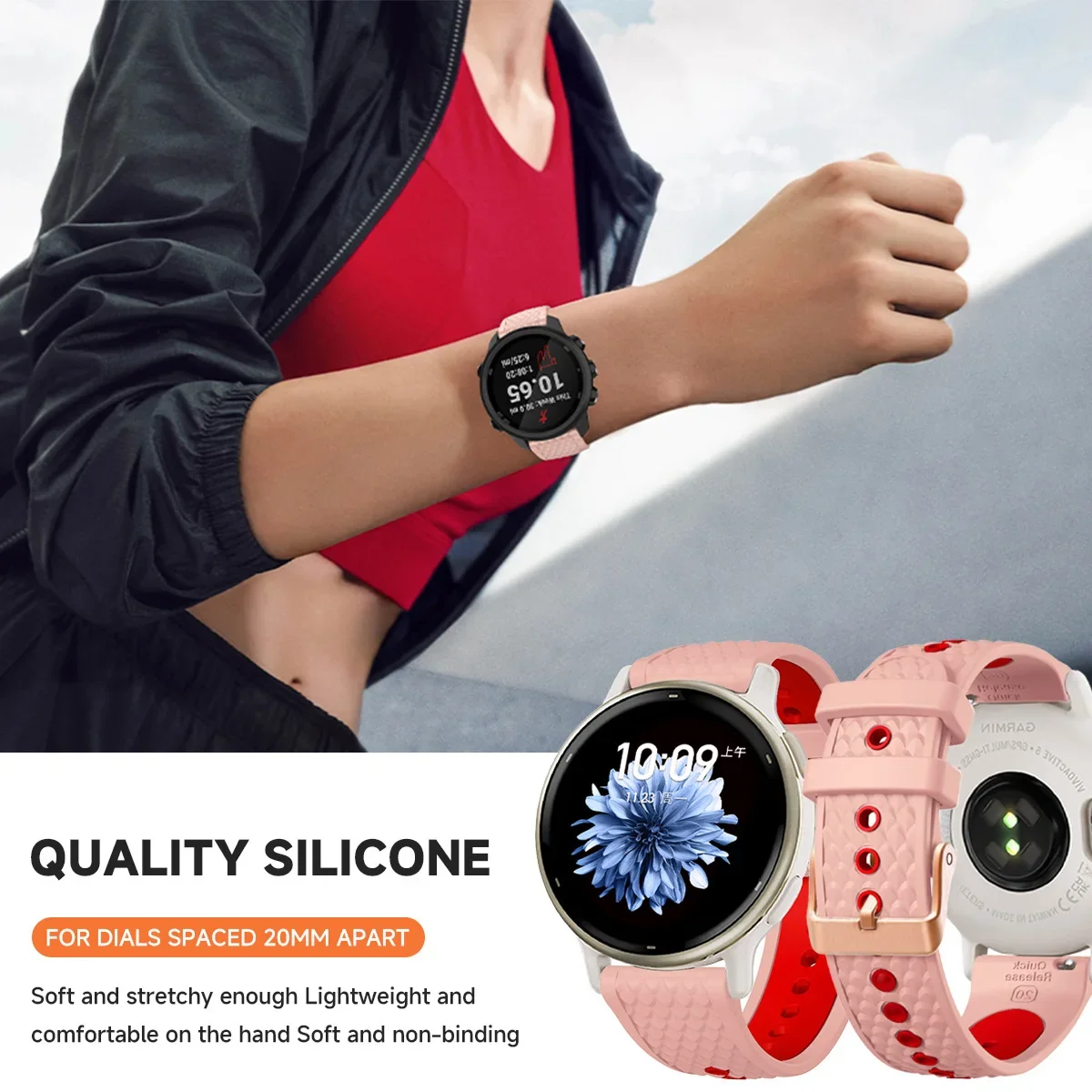 ฟอร์รันเนอร์ 165 เพลงสมาร์ทสายนาฬิกาสร้อยข้อมือสำหรับการ์มิน วีนู 2 พลัส SQ 2 ฟอร์รันเนอร์ 245 645 570 42 มม.ซิลิโคน 20 มม.สายรัดข้อมือ