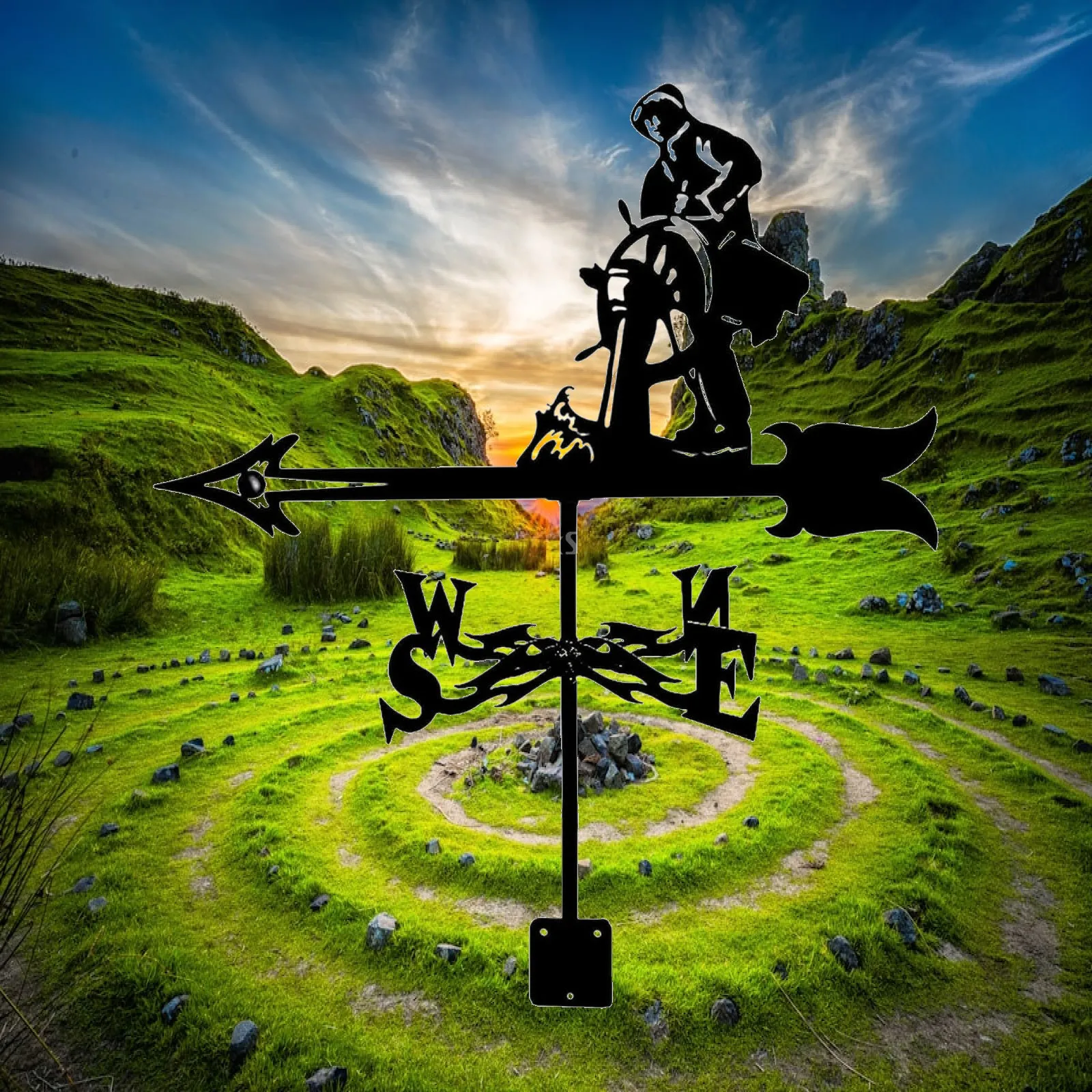 Metal Weathervane Decorative Iron Art Ornament for Outdoor Yard Garden Decor