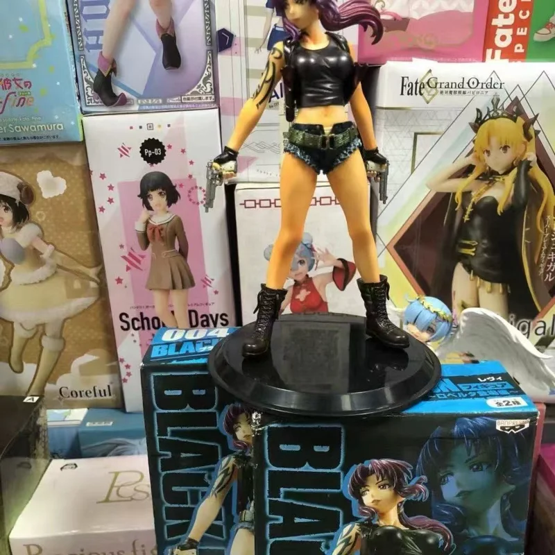 Bandai Original BLACK LAGOON Anime Figure Revy（Rebecca）Two-Hand Action Model Collectibles Desktop Ornaments