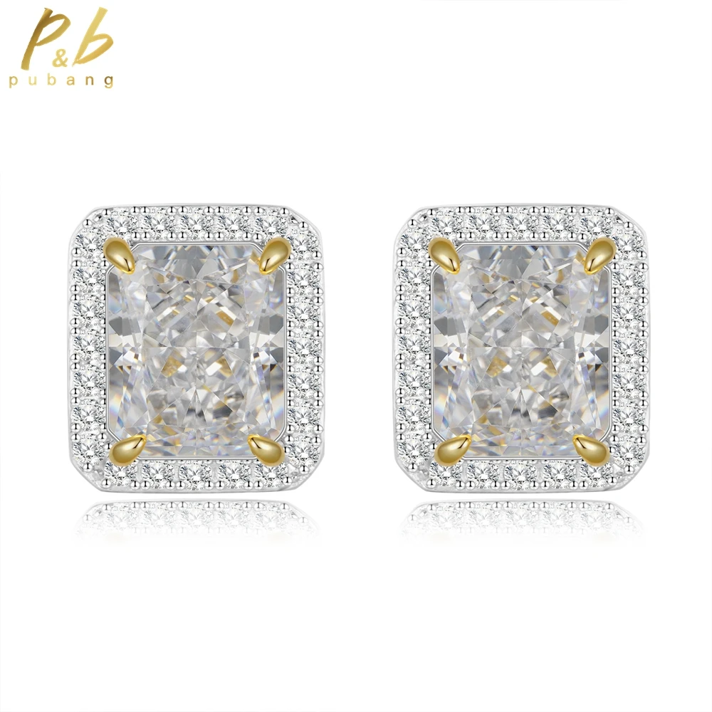 

PuBang Fine Jewelry Radiant Cut Gem Stud Earrings 925 Sterling Silver Created Moissanite for Women Engagement Gift Free Shipping