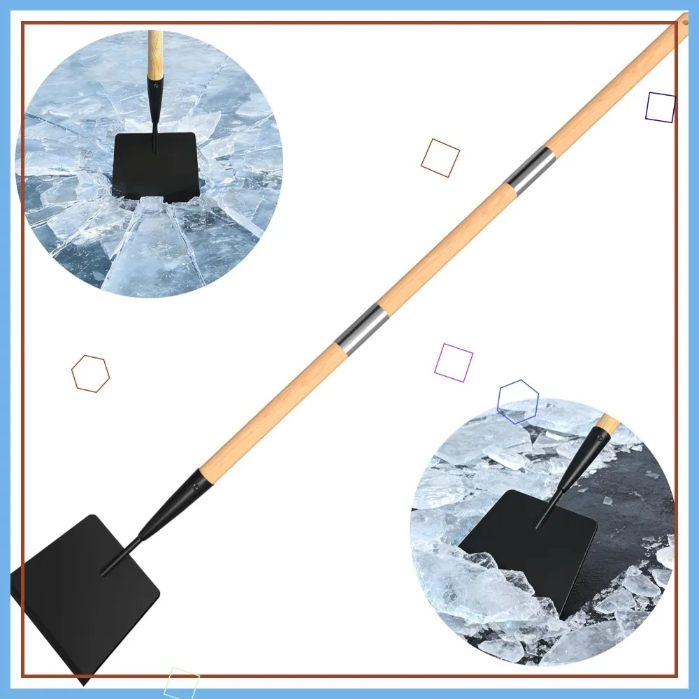 

Усиленный скребок-лопата для льда с деревянной ручкой для подъездных дорог и тротуаров - 56-дюймовый инструмент для удаления льда со снеговой лопатой и зубилом