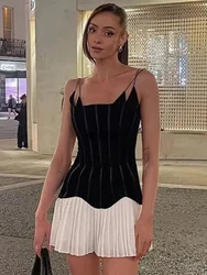 2024 New Contrast Color Patchwork Sling Mini Dress Women Backless Sleeveless Slim A-line Dresses Fashion Lady Party Prom Vestido