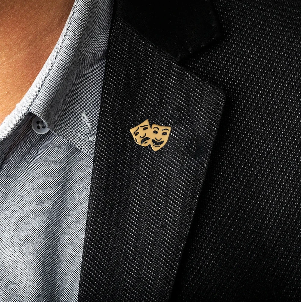 Personalized Stainless Steel Smiley And Crying Face Badge Brooch, 18K Gold-Plated Logo, Fashionable Lapel Pin, Halloween Gift