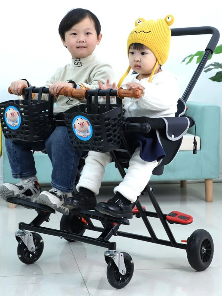 YY Children's Foldable Rotating Two-Seat Twin Two-Child Trolley