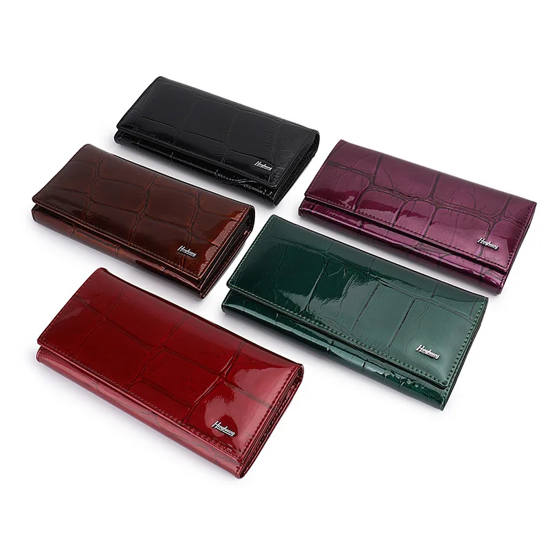 Long patent leather stone pattern magnetic buckle leather wallet women's high-quality clutch wallet