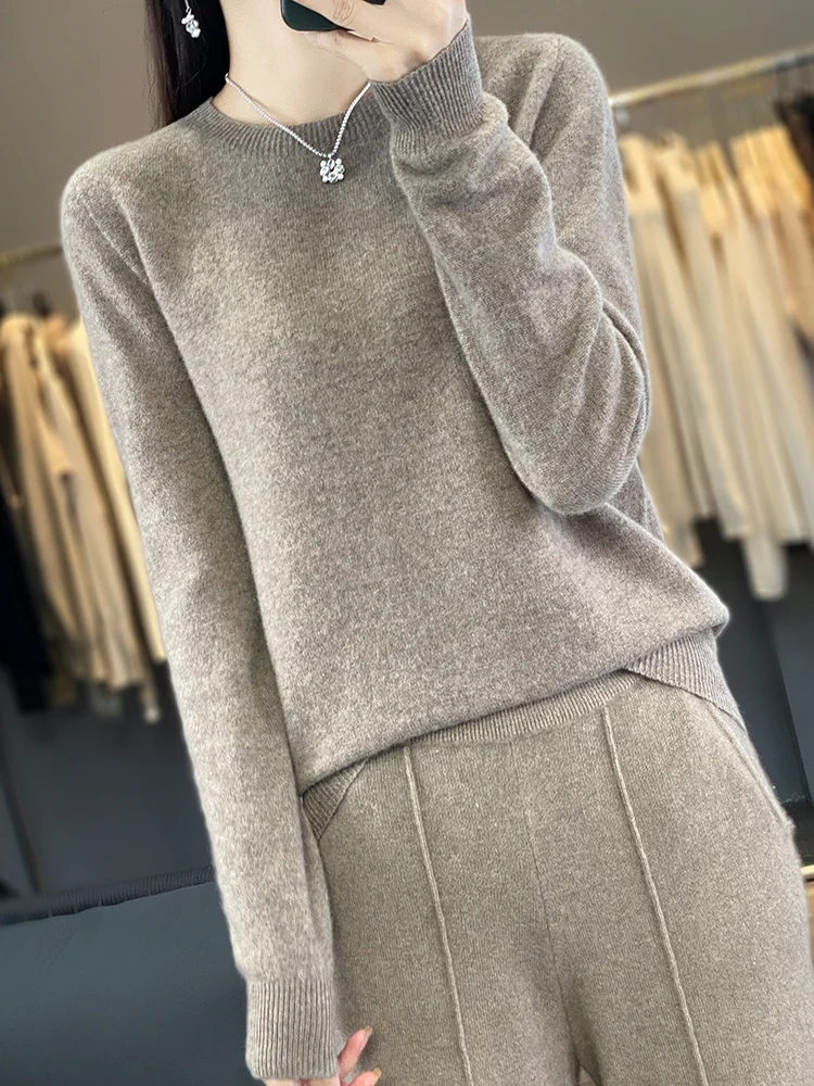 

Spring Autumn 100% Merino Wool Women's Long Sleeve Sweater O-neck Pullover Cashmere Knitwear Female Basic Bottom Clothing