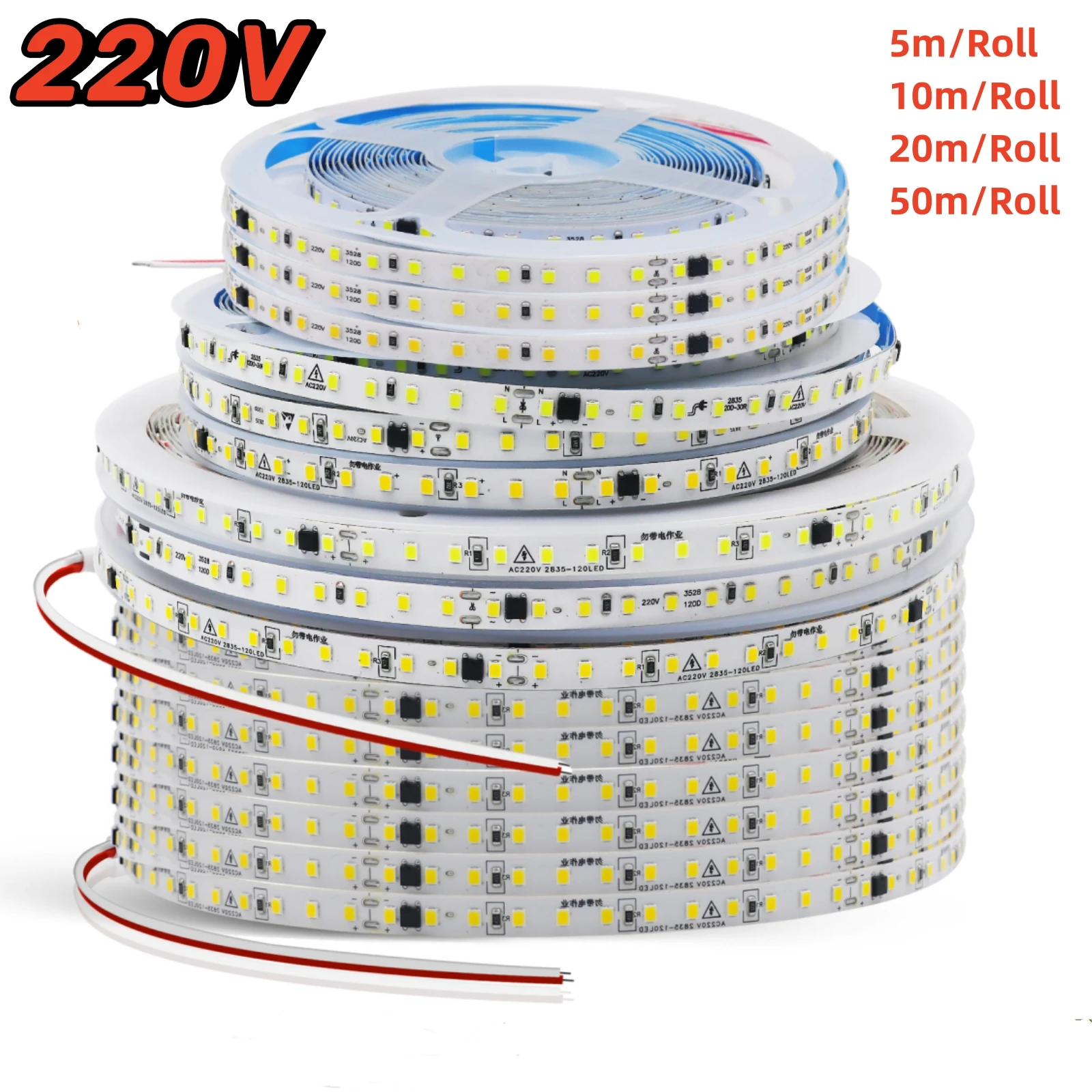 5m 10m 20m 50m 220V yapıştırıcı LED şerit işık 230V SMD2835 120LEDs/M IC IP44 su geçirmez kesilebilir bant serin/doğal/sıcak beyaz