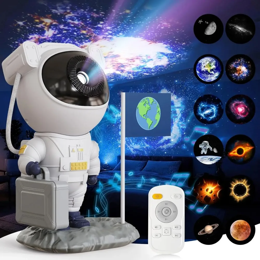 Proyector de galaxia de astronauta, proyector de estrellas con 12 películas espaciales, proyector planetario, nebulosa de techo de luz nocturna para regalos de niños