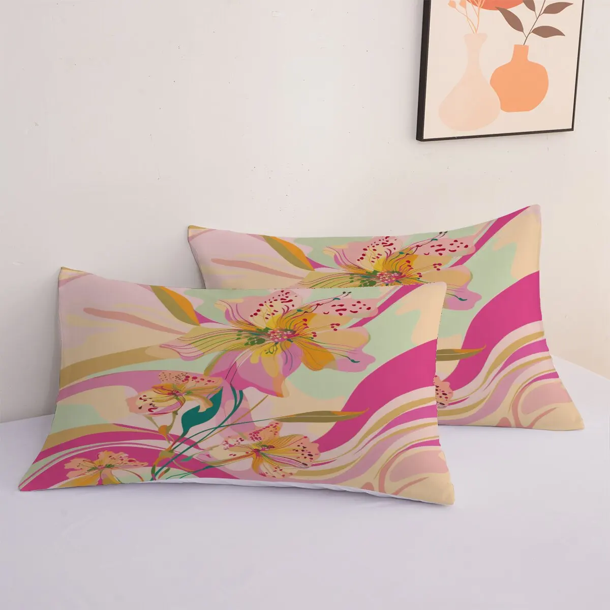 Pink   duvet cover   Yellow   1 duvet cover and 2 pillowcases