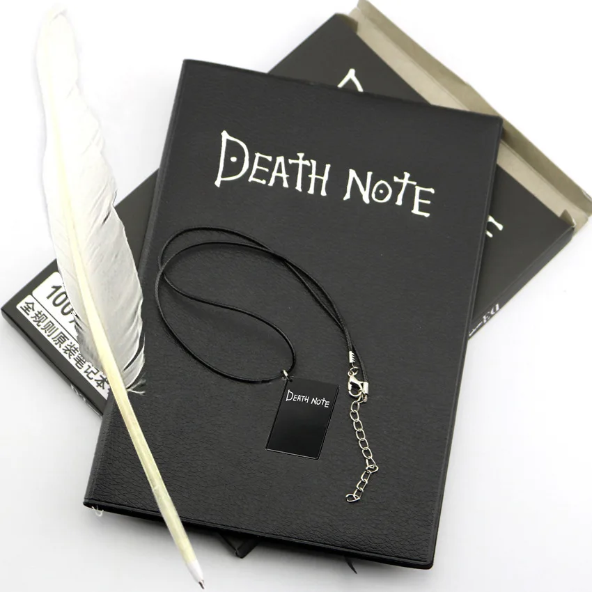 Anime Death Notebook Cosplay Set Leather Journal Necklace Feather Pen Death Cosplay Props Gift A5 Collectable School Theme