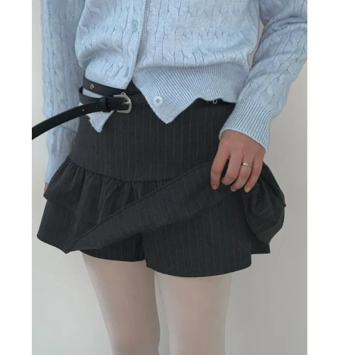 Casual High Waist A-Line Skirt Pants Women's High Waist Elastic Waistband Half-length Skirts with Lace Trim Casual Style