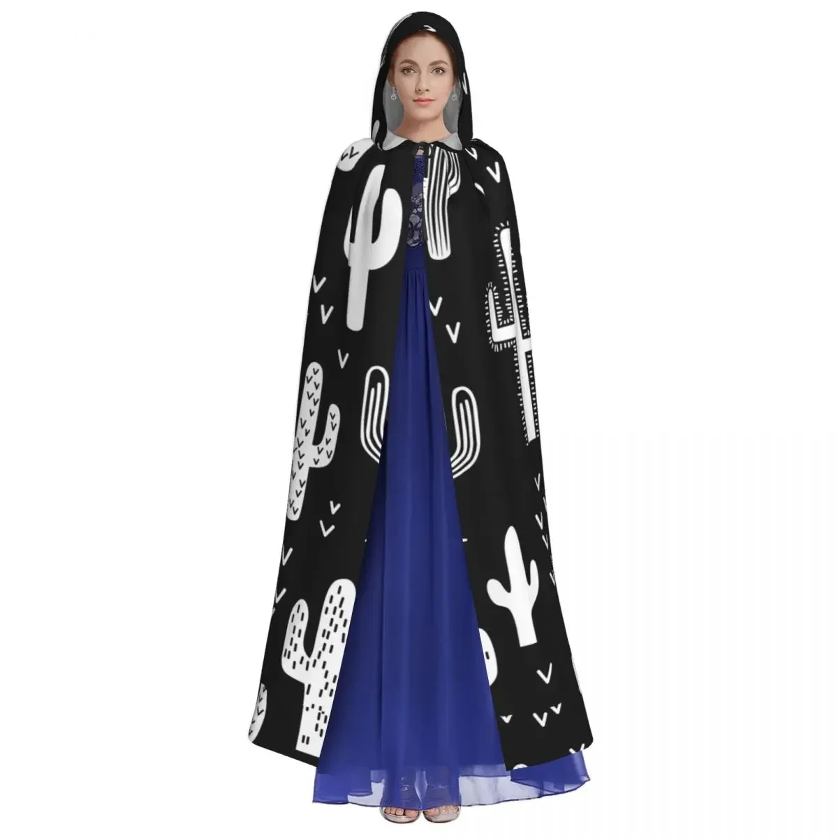 Unisex Witch Party Reversible Hooded Adult Vampires Cape  Western Cactus Monochromatic