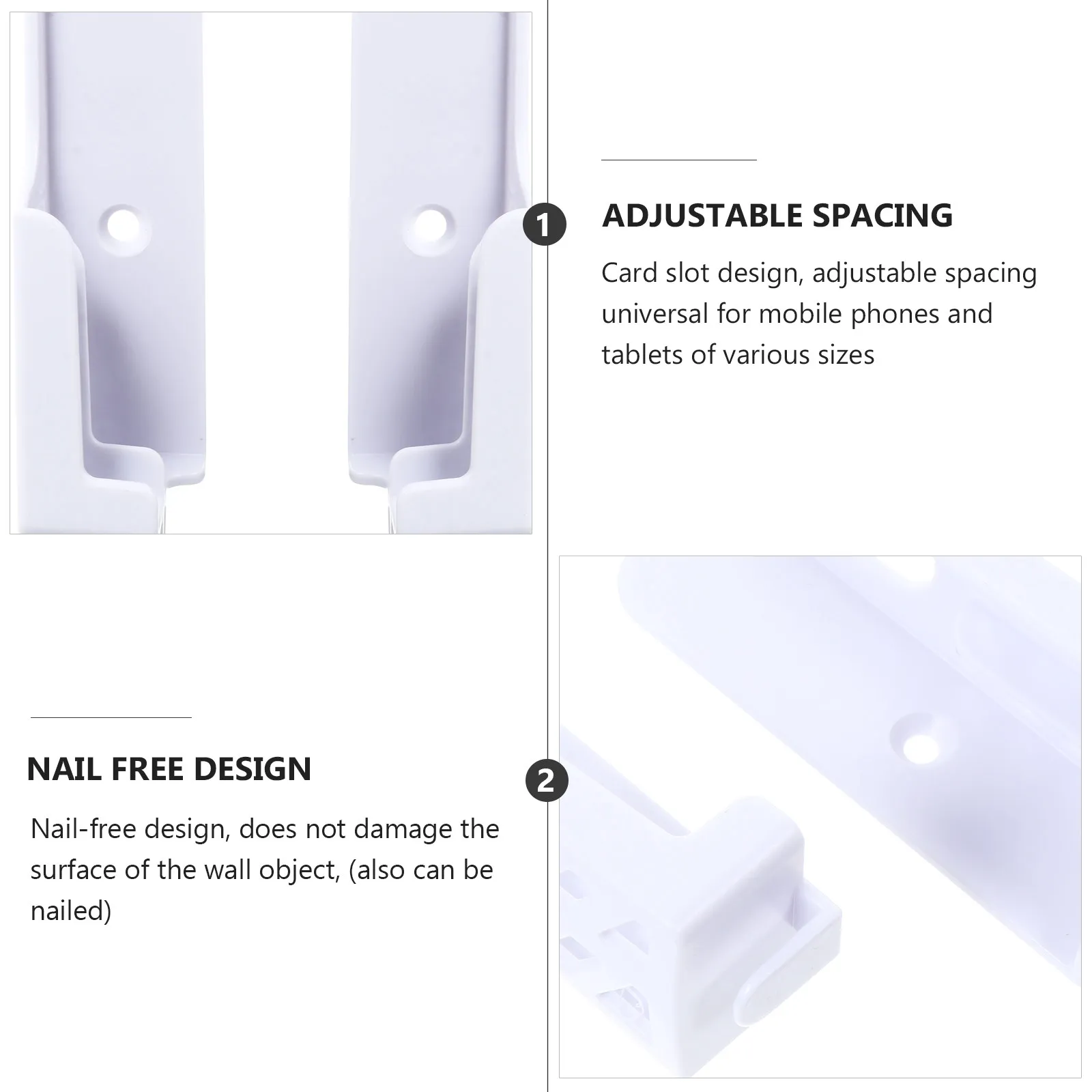 1Pair Adjustable Phone Tablet Wall-Mounted Rack Nail-Free Slot Design Universal Mobile Phone Wall Mount Holder for Office Home