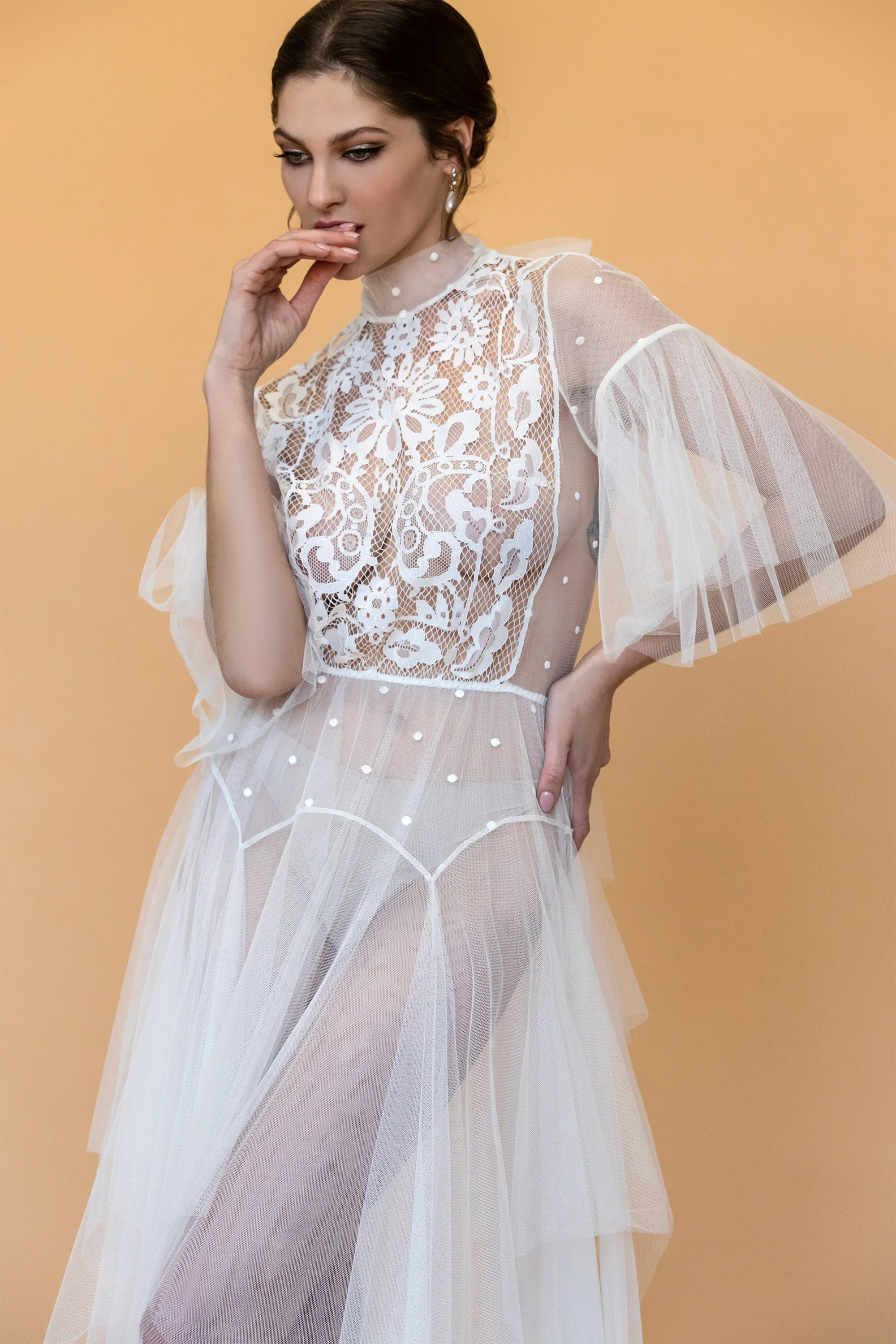 Abito in Tulle con collo alto e camicia da notte abiti da sposa in pizzo servizio fotografico abiti premaman per la fotografia