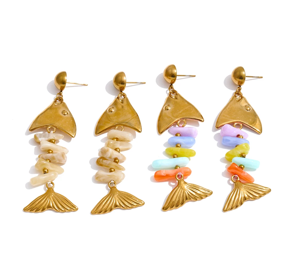 Yhpup Ocean Style Edelstahl-Ohrringe mit buntem Harz-Fisch-Anhänger, sommerlicher, stilvoller Trend, einzigartiger, handgefertigter Urlaubsschmuck – Detail 3