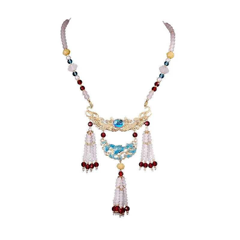 

2024 new improved chinese hanfu antique accessory collar necklace ming dynasty women retro elegant pearl accessory pendant b13