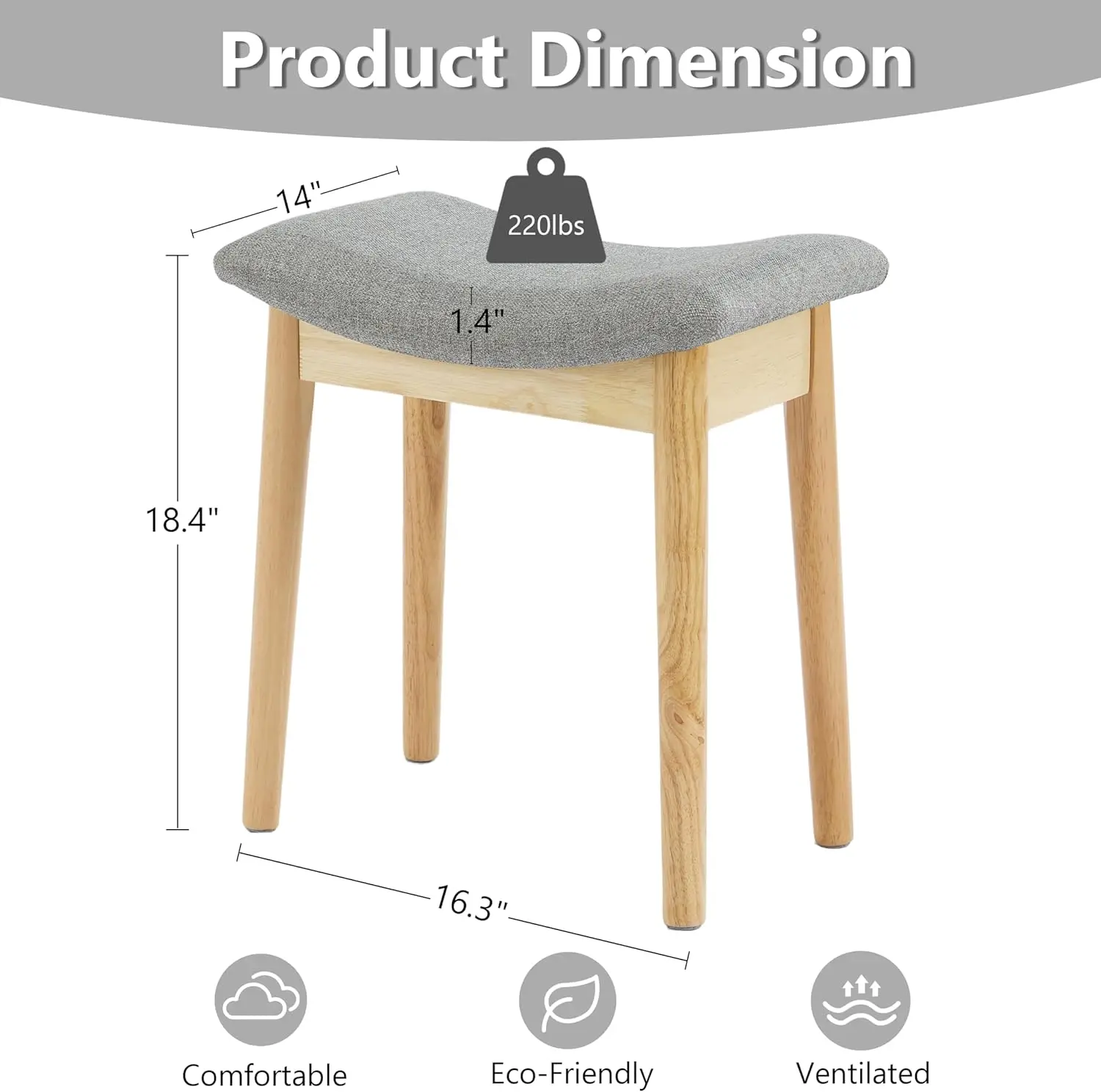 Vanity Stool Vanity Chair 18 Inch-  Stool Chair Wood Legs, Modern Piano Bench Makeup and Foot Stool for Bedroom. image 2