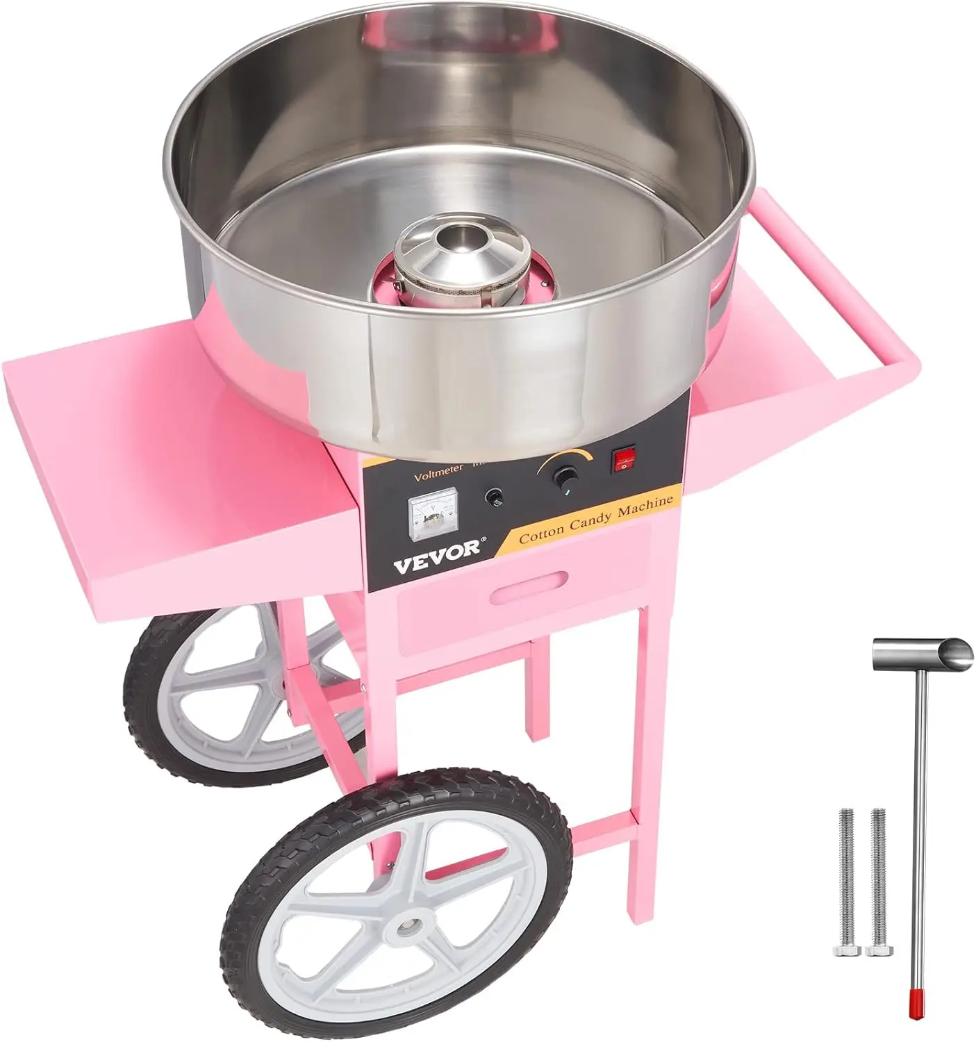 

Electric Cotton Candy Machine Cart, 1000W Commercial Floss Maker w/Stainless Steel Bowl, Sugar Scoop and Drawer, Pink