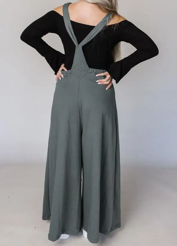 Hot Selling Contrast Paneled Wide Leg Suspender Jumpsuit for Women 2024 Spring Summer Casual Style Pocket Design Jumpsuit