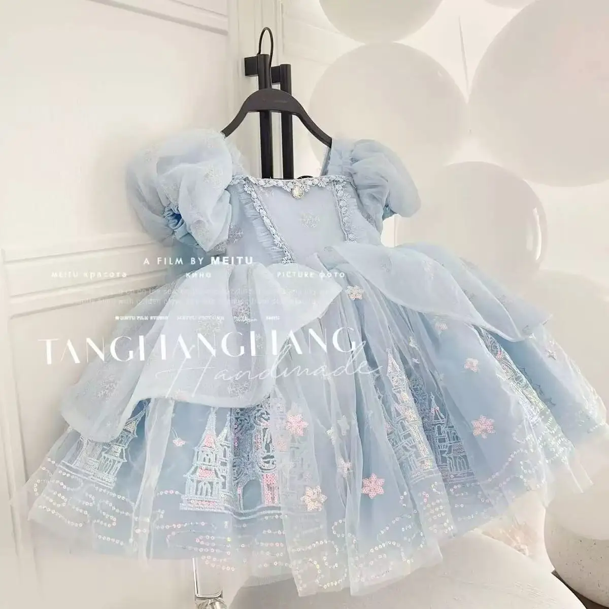

Children's Summer Dress Fashion New Style Girls' Mesh Short sleeved Birthday Dress Princess Dress