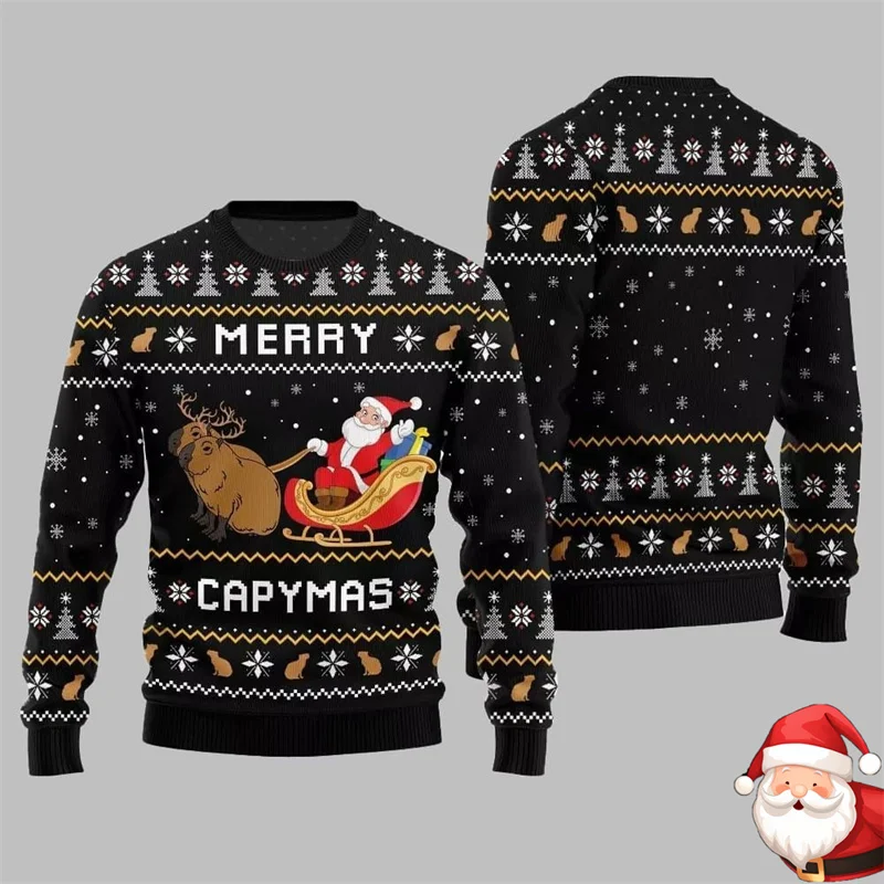 متعة ميلاد سعيد Capymas البلوز للرجال سانتا كلوز وكابيبارا طباعة تصميم س الرقبة عيد الميلاد البلوز سترة قبيحة 2026 السنة الجديدة #4