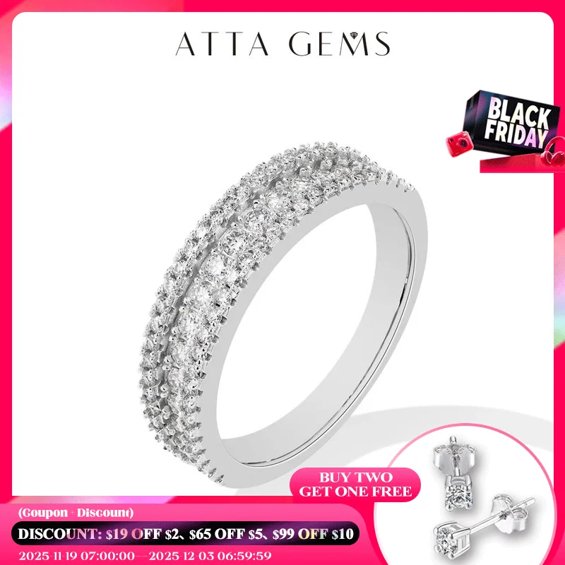 

ATTAGEMS Classic Full Lab Moissanite Diamond Rings for Women Men S925 Sterling Silver Half Band Engagement Wedding Jewelry Gifts