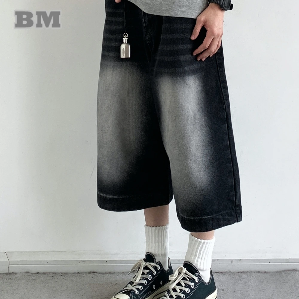 

‌Japanese Streetwear Fashion Jorts Washed Vintage Denim Capri Jeans Unisex Summer Korean Trendy Loose Fit Casual Shorts Retro