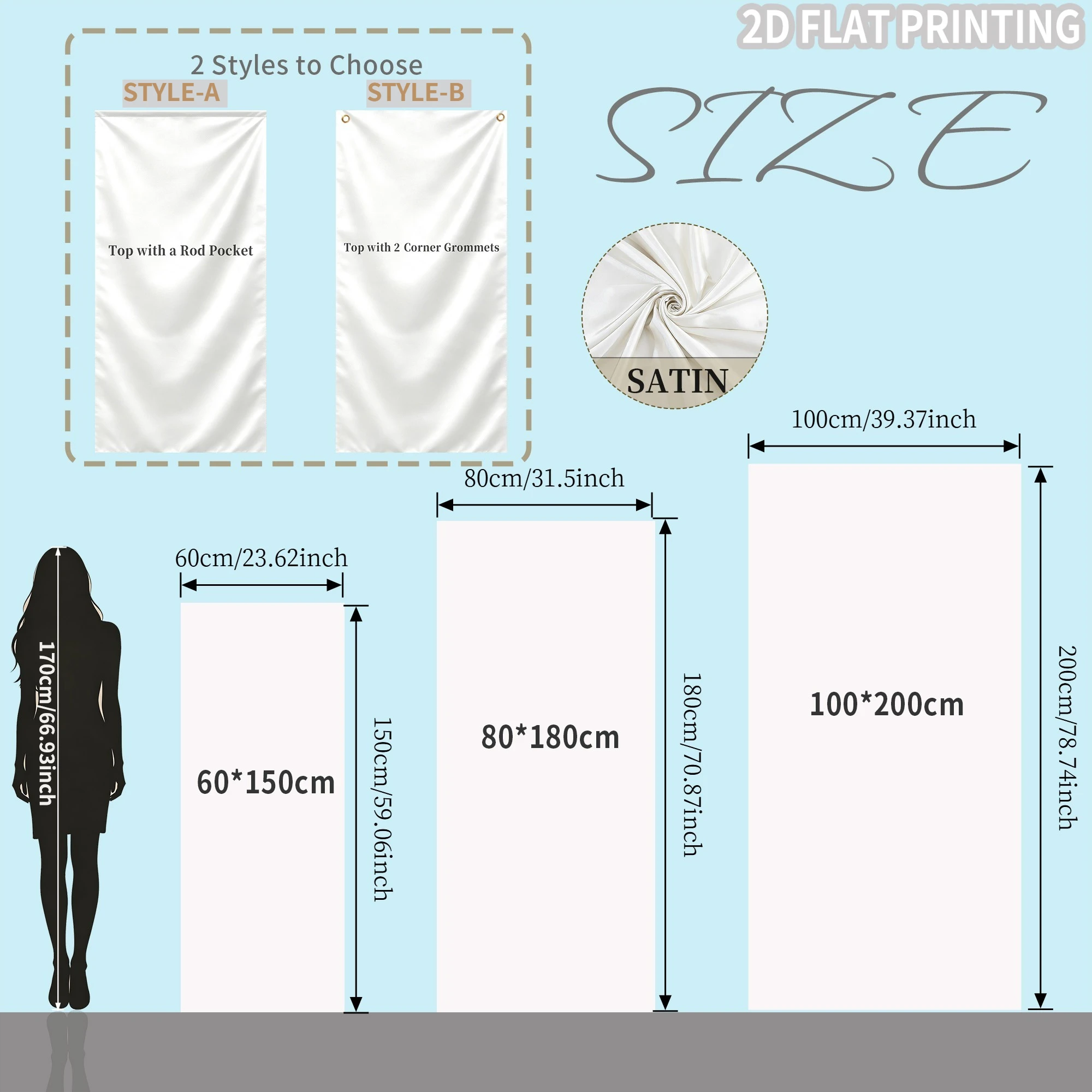 1pc Custom Satin Banner, 2 Styles To Choose Sign - Top with A Rod Pocket/ Top with 2 Corner Grommets, for Wedding, Birthday