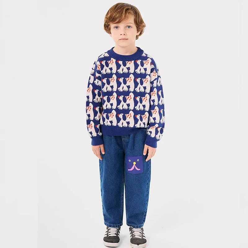 2024 New Autumn Winter Children's Clothing Girl Embroidery Sweaters Boys Warm Sweater Kids Printed Trousers Sets for Children