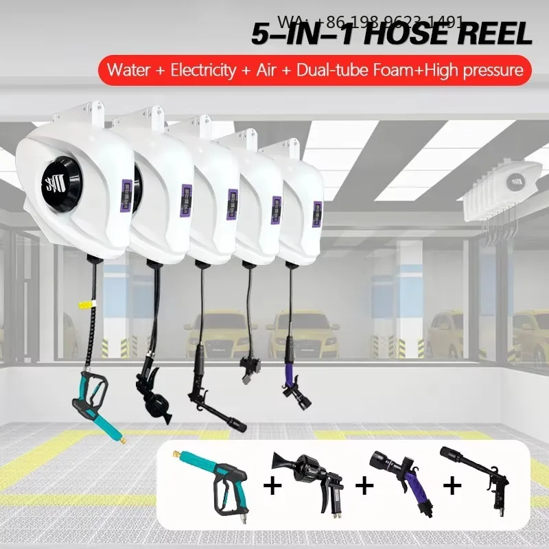 5-in-1 Single Design Steel Wire Combination Hose Reel Cleaning  | Water//Air/Dual Foam/High Pressure 1 Year Warranty