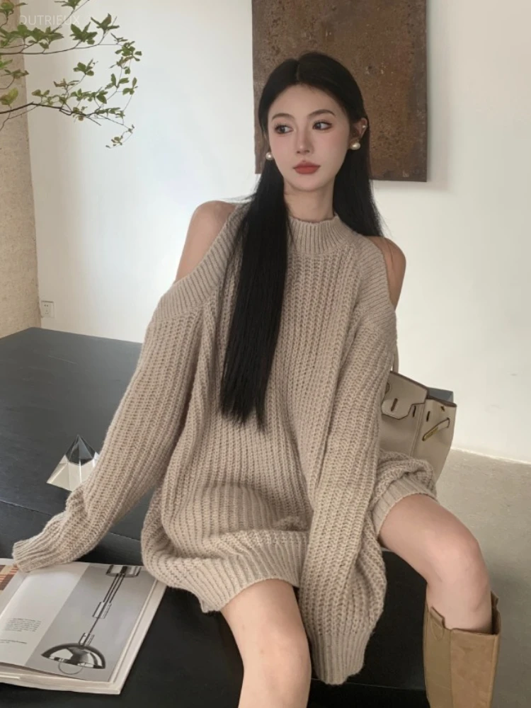Oversized Pullovers 2025 Women's Clothing Long Sleeve Off Shoulder Jumper Sueter Mujer Fashion Casual Knitted Sweater Pull Femme