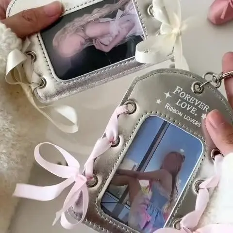 NS Fashion Simple Silver Love Ballet Style 3-inch Leather Card Cover Cute Girl Idol Photo Storage Card Cover Work ID Card Cover