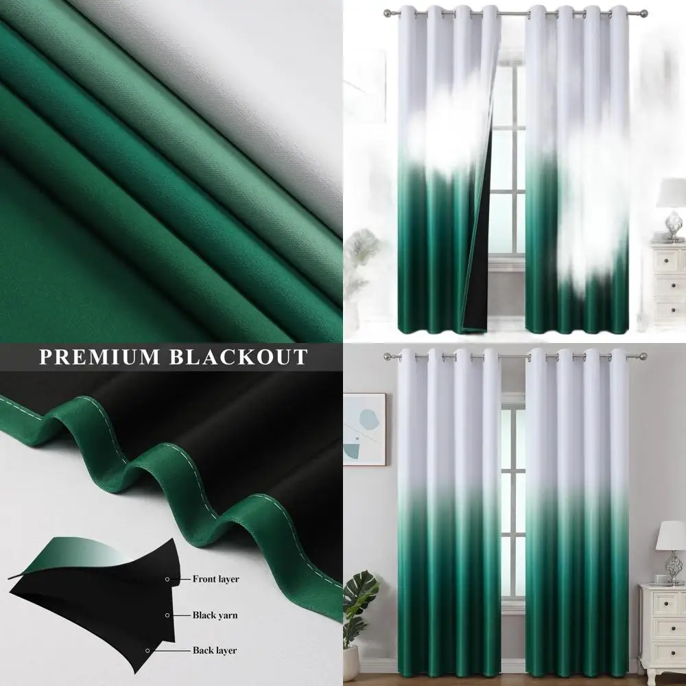 

Теплоизоляционные шторы на люверсах для затемнения комнаты, 102 дюйма в длину, зеленые и серовато-белые, 2 панели (52Шx102Д)