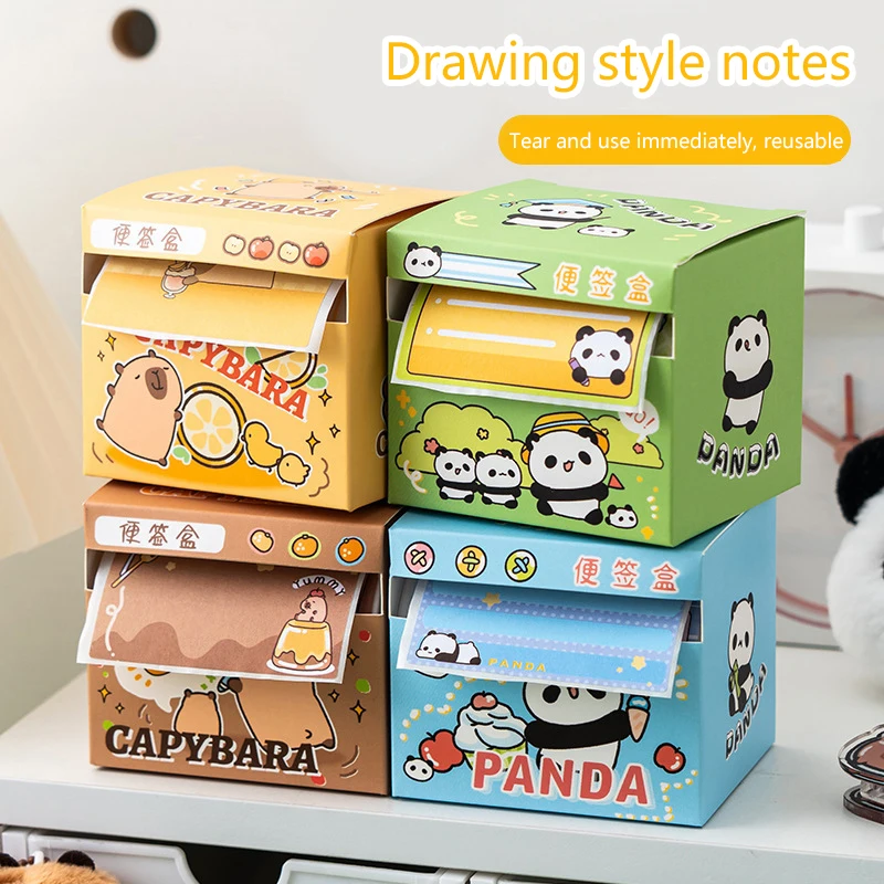 Kawaii Capybara Sticky Notes Pull-out Box Sticky Note Convenient Stick Stationery Cute Fully Sticky Note Pad Office Accessories