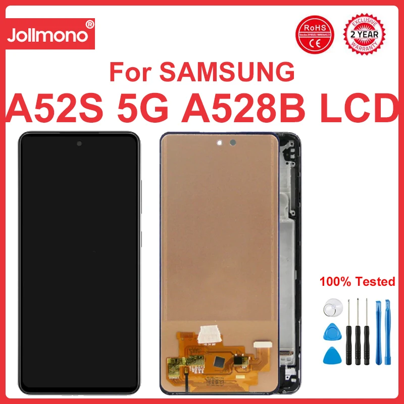 

A52S 5G Display Screen Replacement, for Samsung Galaxy A52s 5G A528 A528B A528B/DS Lcd Display Digital Touch Screen with Frame