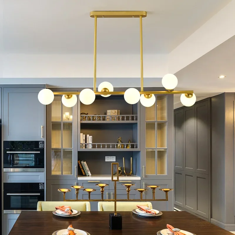 Modern Dining Room Ceiling Chandelier Suspension Horizontal Glass Ball Chandeliers Kitchen Hanging Lamp Office Front Desk Lights