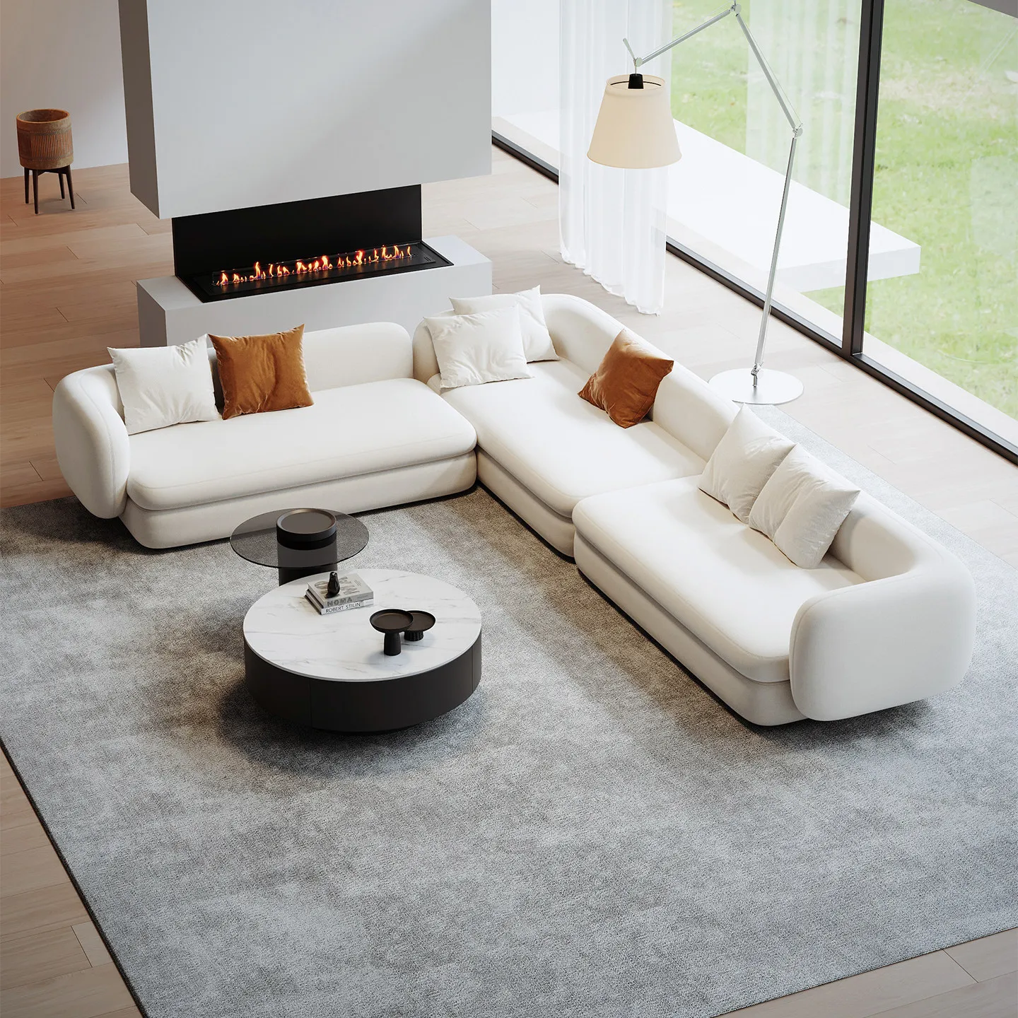 & Italian-style Fabric Sofa Set Modern Design Irregular-shaped Curved Sofa for Living Room Large Flat-level Corner for