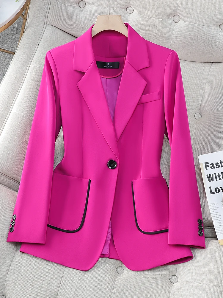 

Autumn Winter Long Sleeve Outwear Blazer Women Pink Black Brown Female Single Button Solid Ladies Jacket Coat For Work Wear