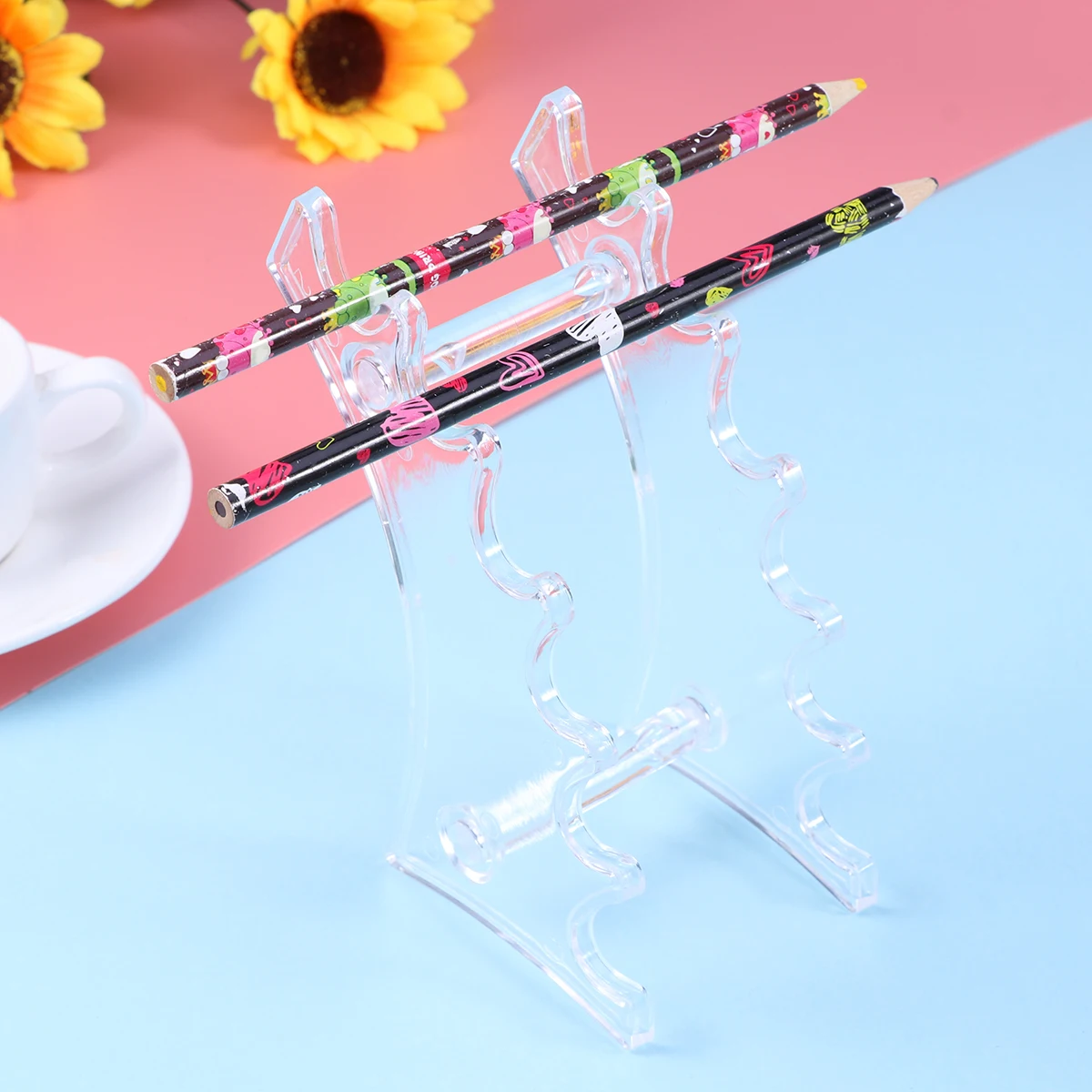 

2pcs Acrylic Display Stand For Pen Makeup Brush Nail Tools Clear Black Holder Rack Stationery Fan Display Holder Plastic