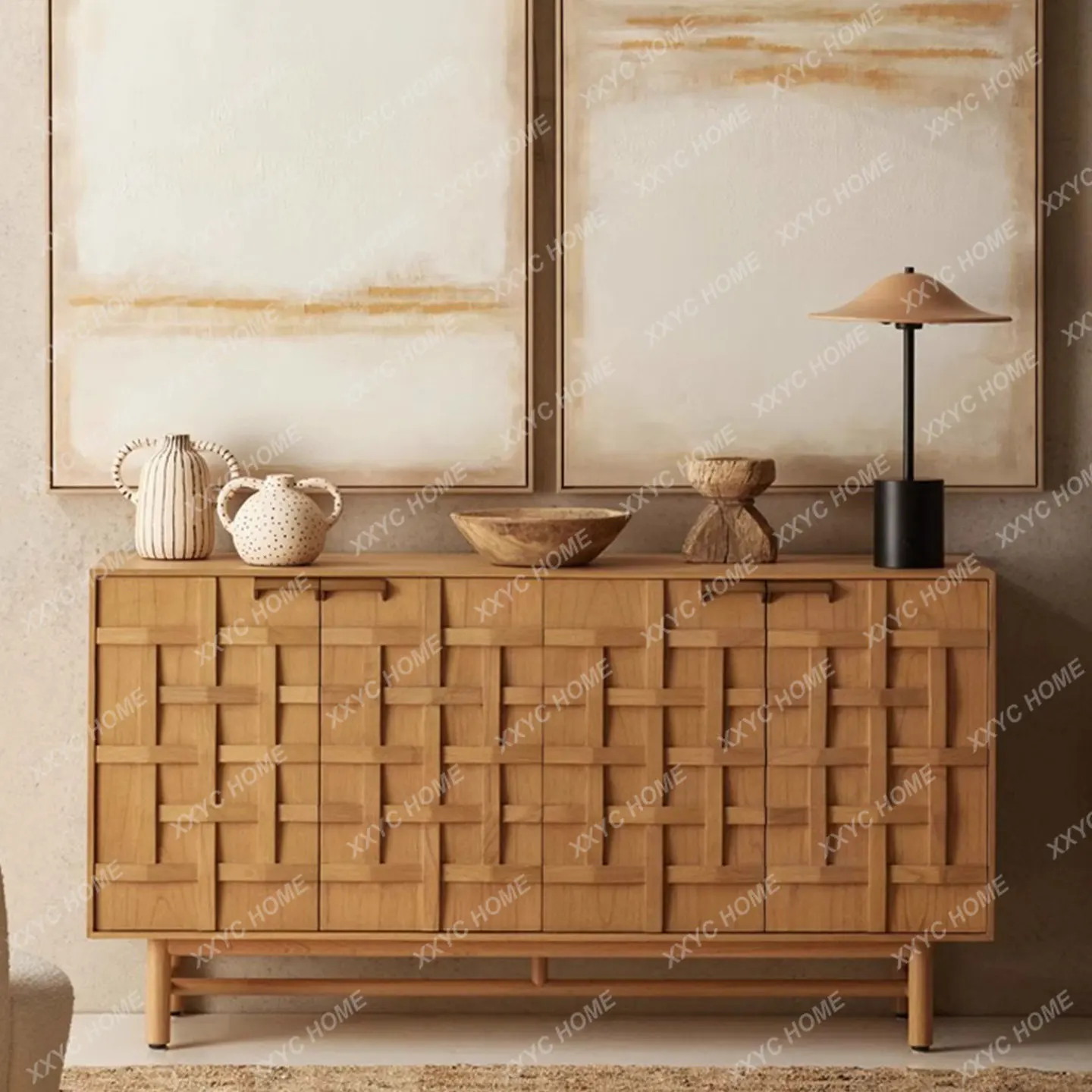 

LMedieval style dining side cabinet, living room tea TV cabinet, retro solid wood storage, log style locker